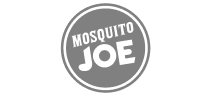 A circular logo with the words Mosquito Joe in bold, white letters on a gray background.