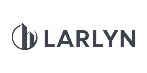 LARLYN logo with two stylized buildings inside a circular outline, next to the word LARLYN in bold, uppercase letters—perfect for representing expertise in property management and roof repair services.
