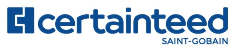 CertainTeed logo in blue, featuring a stylized C icon to the left of the company name—often recognized in the roof repair industry—with SAINT-GOBAIN written in smaller text below on the right.