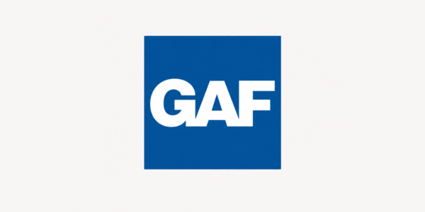 The image shows a blue square with the white letters GAF in bold, centered inside the square on a plain white background.