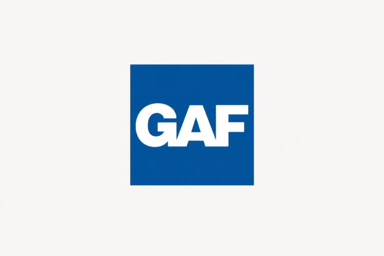 The image shows a blue square with the white letters GAF in bold, centered inside the square on a plain white background.